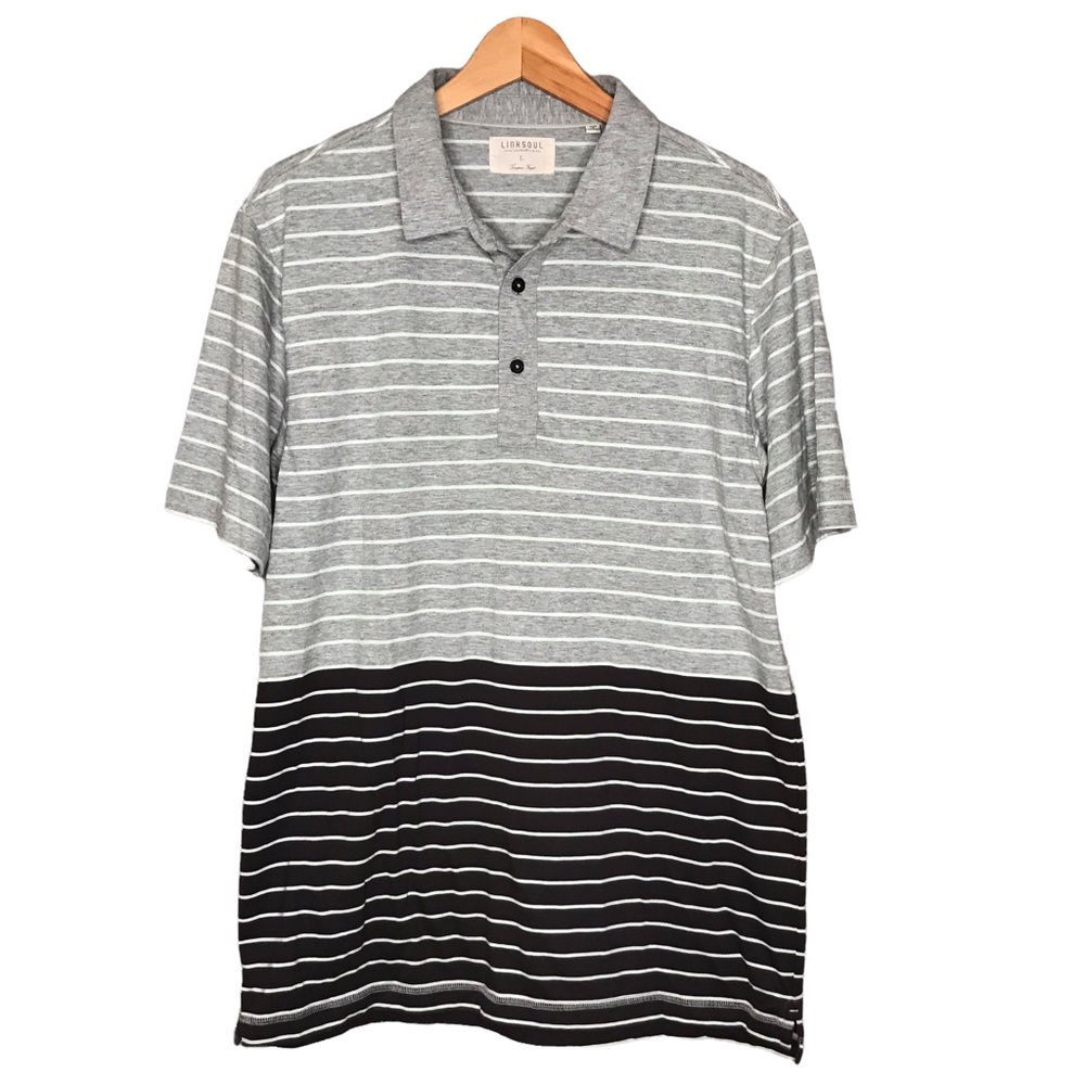 Linksoul Polo Shirt Cotton Performance Golf Shirt Brown Stripes Men’s Large